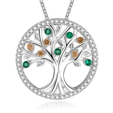 Tree of Life Silver-Plated Pendant with Cubic Zirconia Crystals
